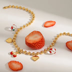 Collar Multi Dijes Rojo Cereza Cadena Puntos | Dorado