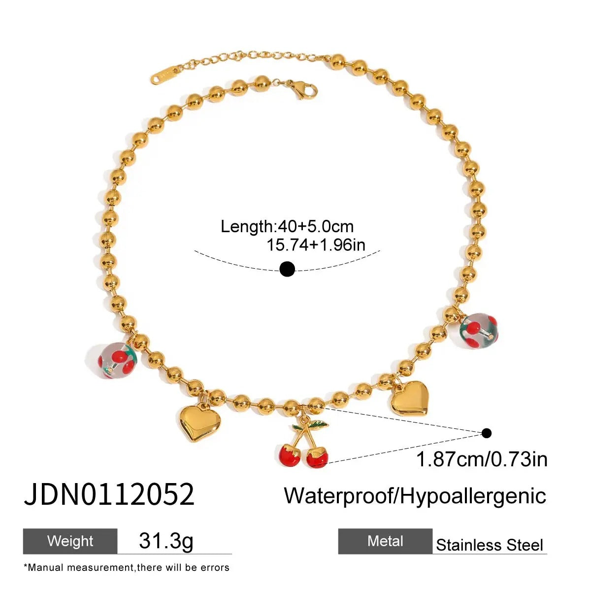 Collar Multi Dijes Rojo Cereza Cadena Puntos | Dorado