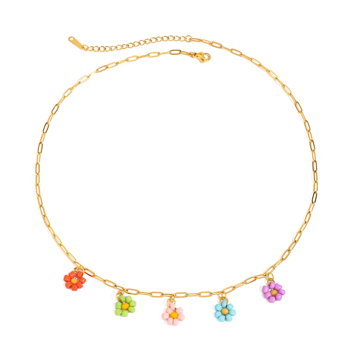 Collar 5 Dijes Flores Colores | Dorado