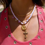 Collar 5 Dijes Flores Purpura | Dorado