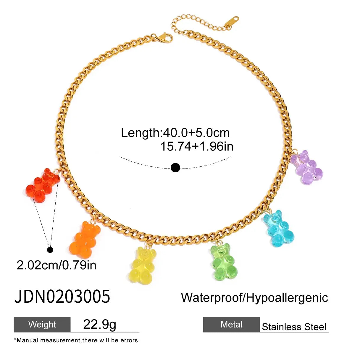 Collar Cadena Cubana Con Osos Colores | Dorado