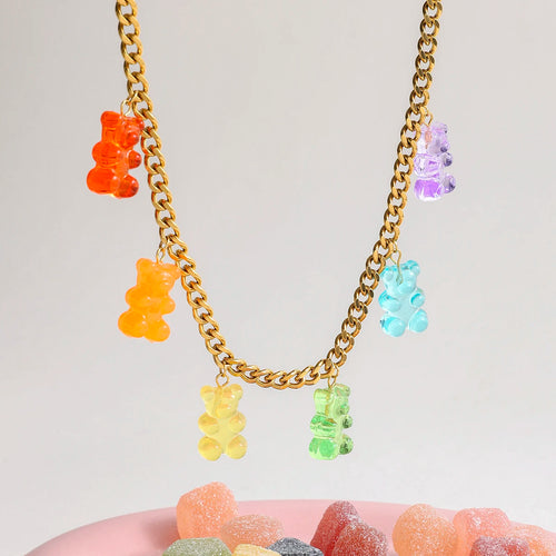 Collar Cadena Cubana Con Osos Colores | Dorado