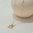 Cadena Collar Punto Perlas Broche Marino | Dorado