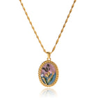 Collar Dije Esmaltado Mariposa Flor - Dorado