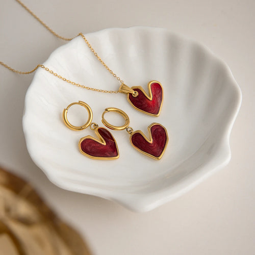 Collar Dije Corazon Colgante Rojo | Dorado