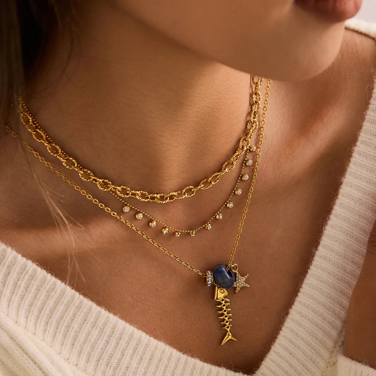 Collar Pez Lapislázuli Estrella Mar - Dorado