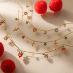 Collares Mini Dijes de Corazón, Cruz, Fresa y Uva - Dorado