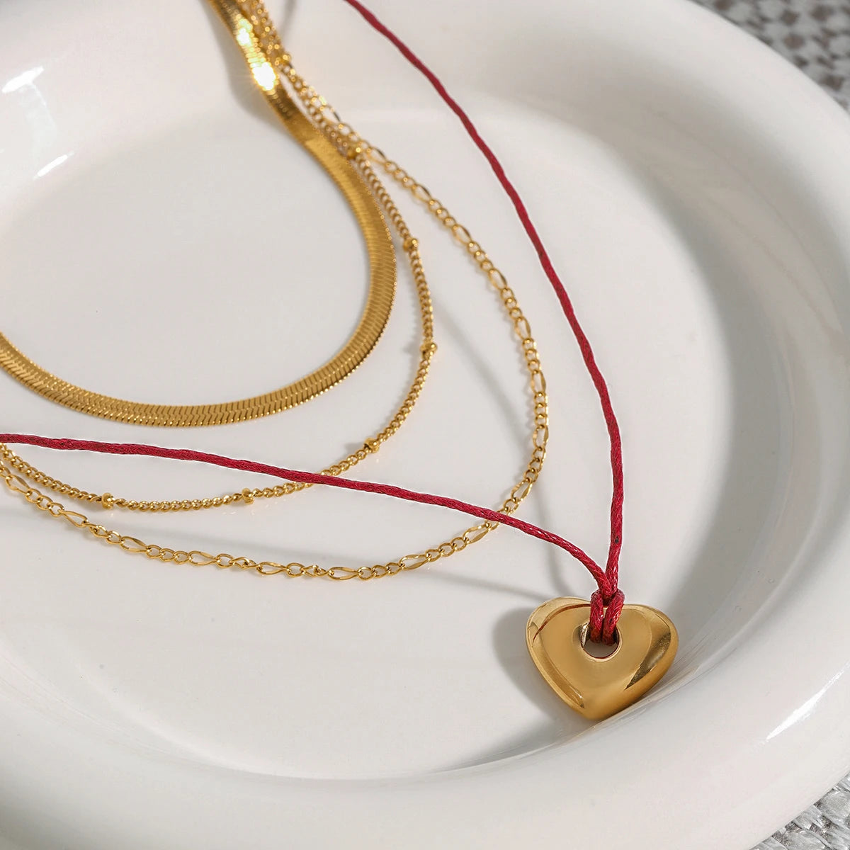 Collar 4en1 Rojo Corazón | Dorado