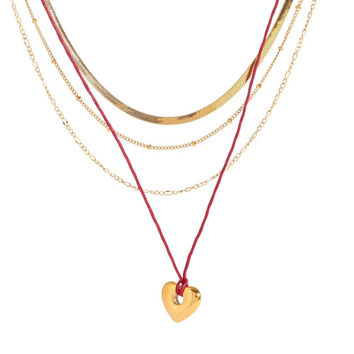 Collar 4en1 Rojo Corazón | Dorado