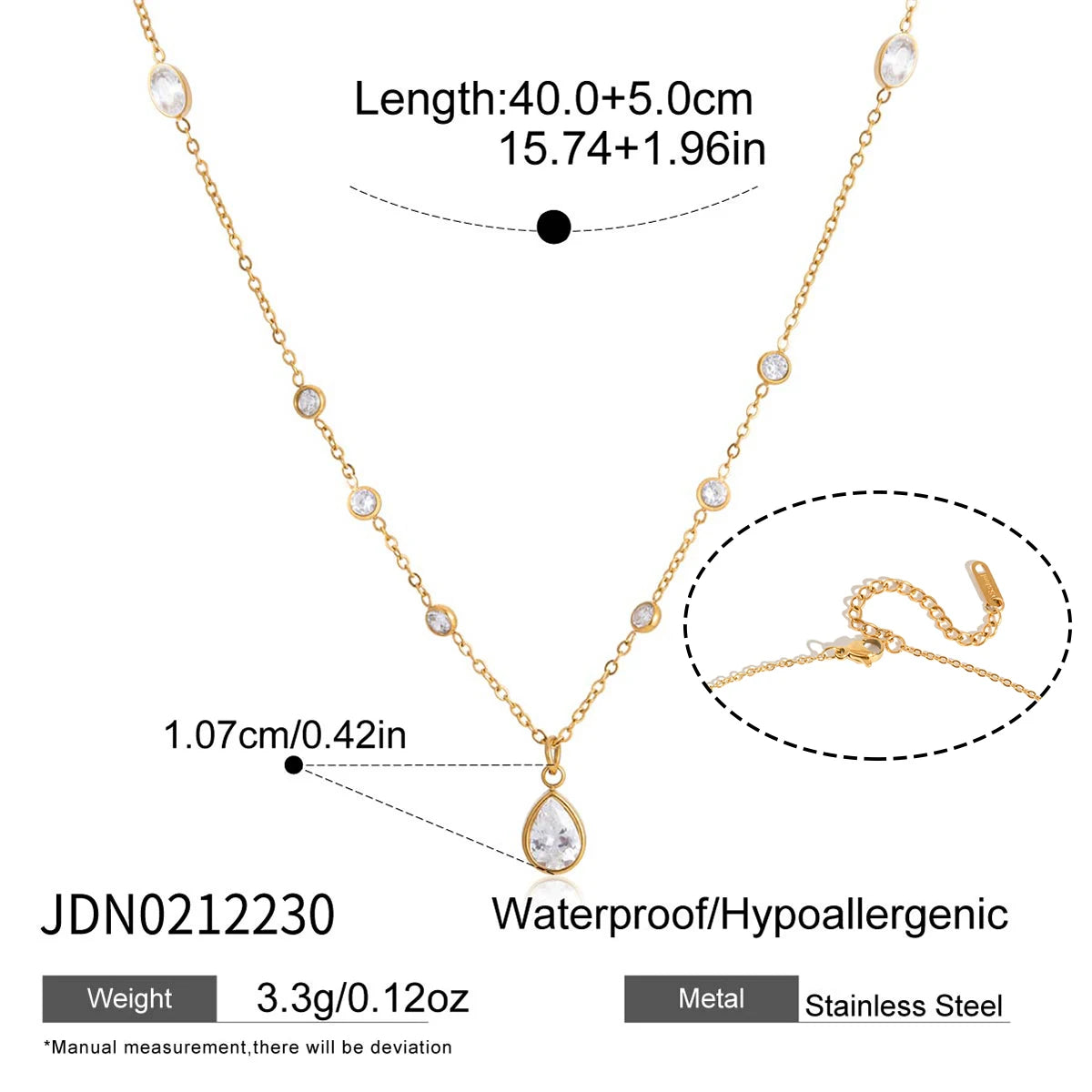 Collar Gota De Cristal Con Circones Incrustados En Cadena Fina | Dorado