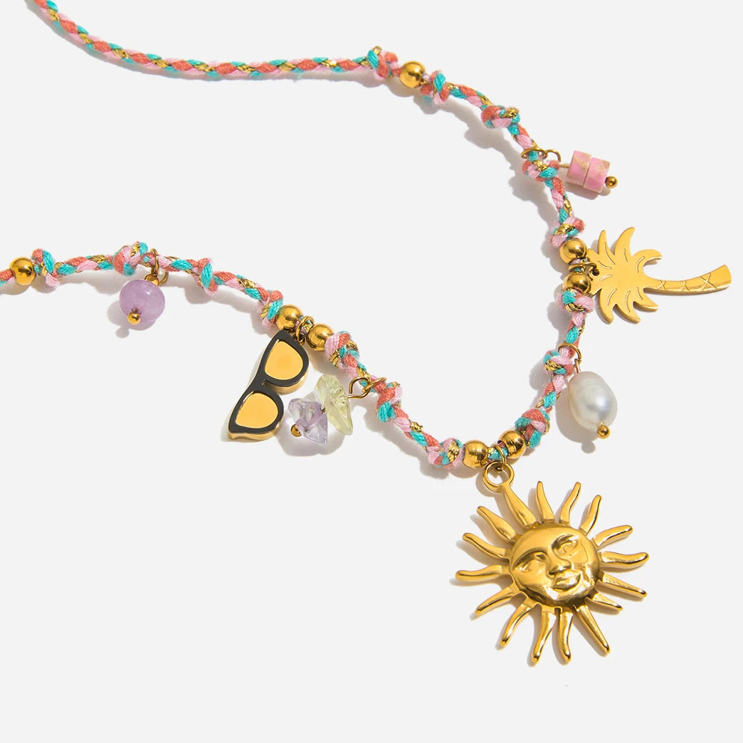 Collar de cuerda Colores Playero - Dorado