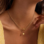 Collar Doble Capa Con Coqueto Lazo Y Corazón | Dorado