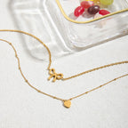 Collar Doble Capa Con Coqueto Lazo Y Corazón | Dorado