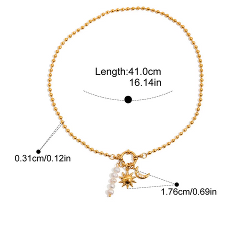 Collar 3 Dijes - Sol, Luna y Perlas | Dorado