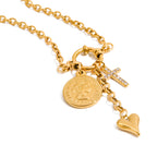 Collar 3 Dijes - Moneda, Cruz y Corazón | Dorado
