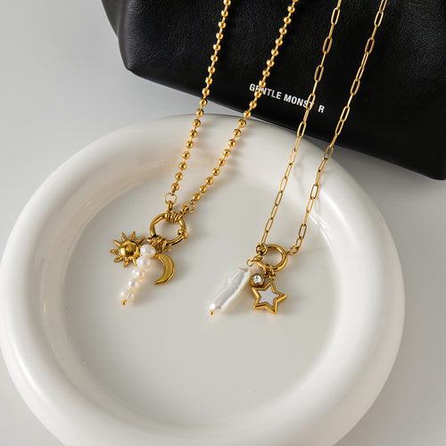 Collar 3 Dijes - Estrella, Borla y Perla larga | Dorado