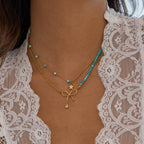 Collar Doble Turquesa Dije Lazo | Dorado