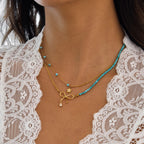 Collar Doble Turquesa Dije Lazo | Dorado