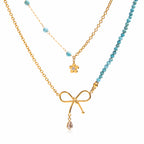 Collar Doble Turquesa Dije Lazo | Dorado