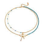 Collar Doble Turquesa Dije Lazo | Dorado
