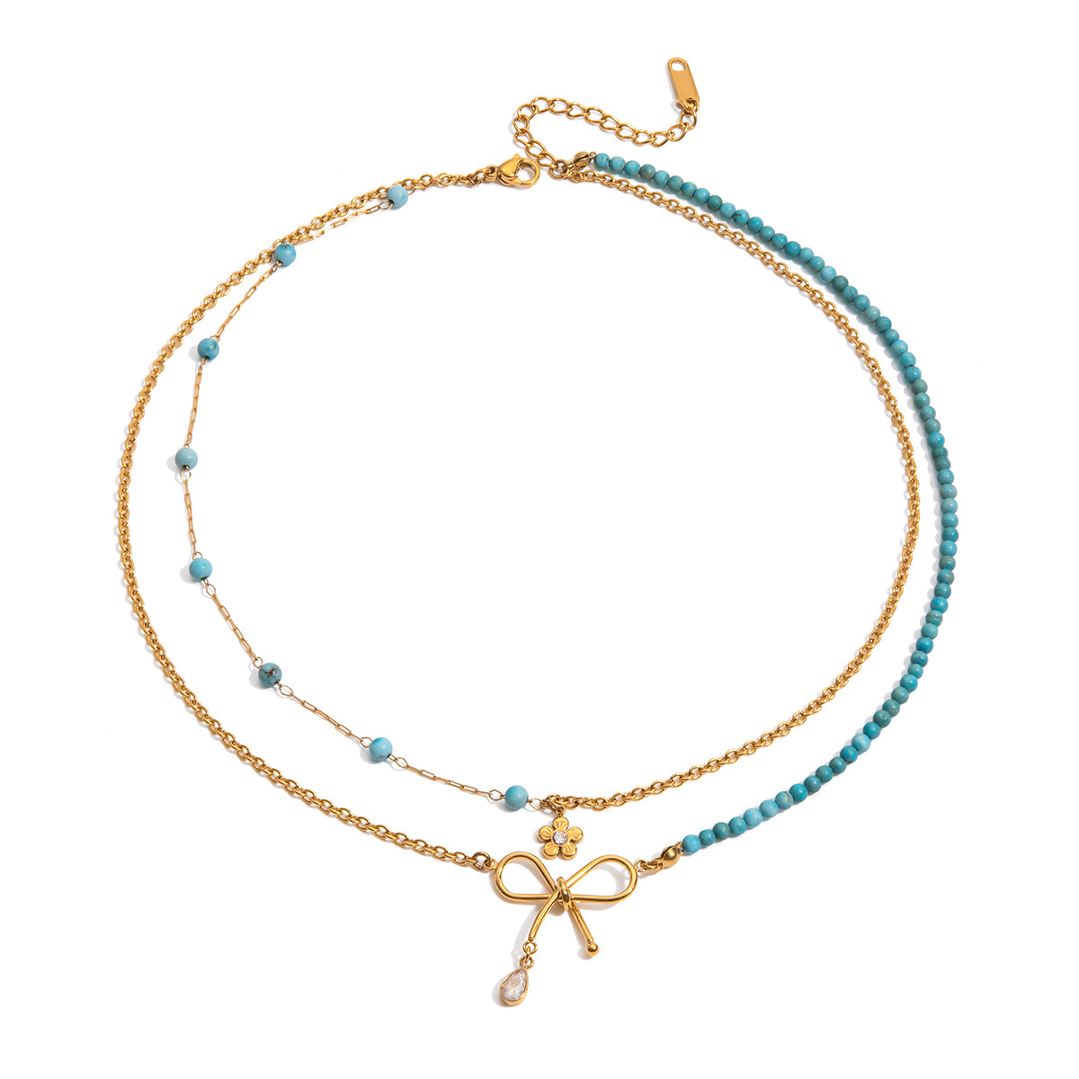 Collar Doble Turquesa Dije Lazo | Dorado