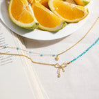 Collar Doble Turquesa Dije Lazo | Dorado