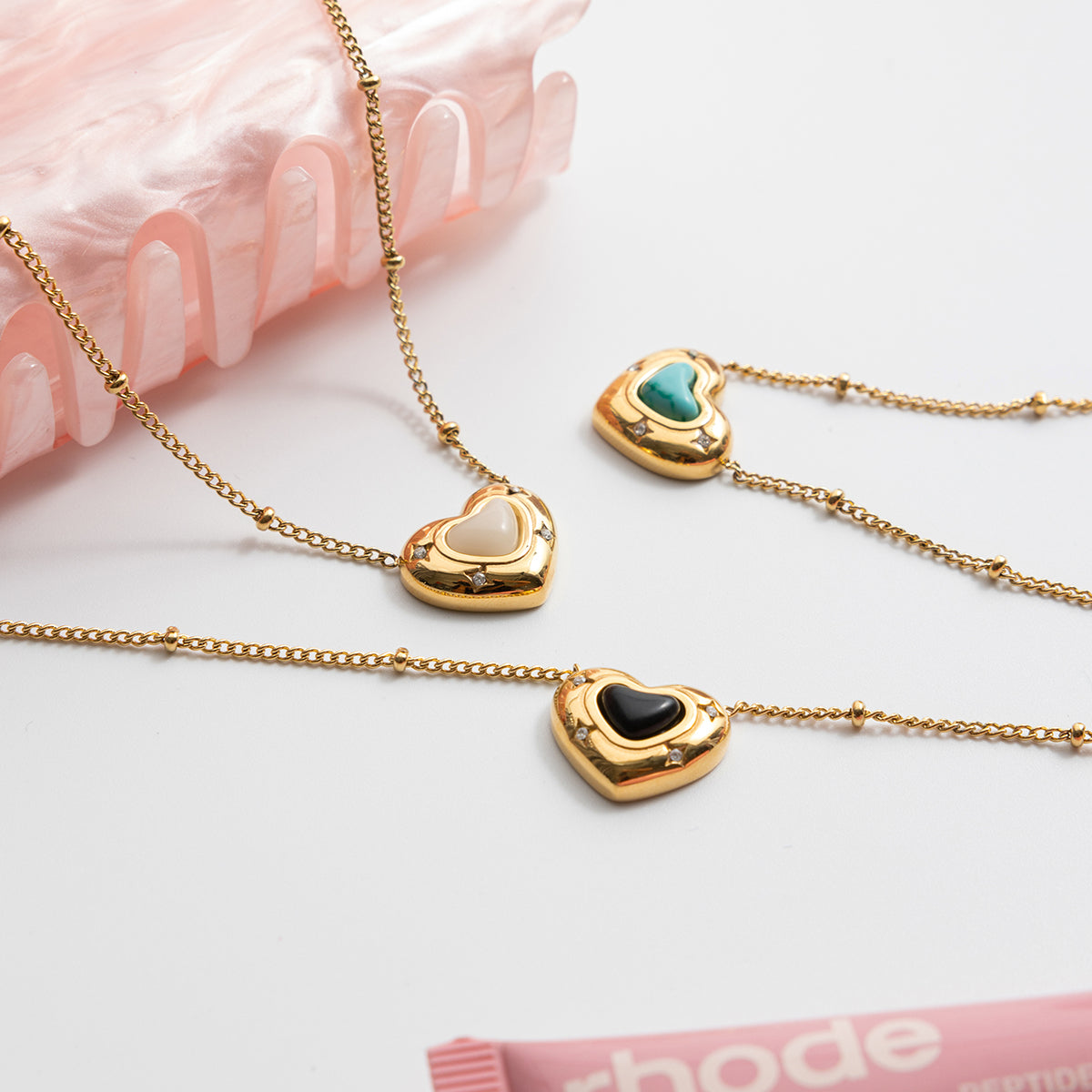 Collar Dije De Corazón Con Piedra Natural Azul | Dorado