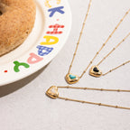 Collar Dije De Corazón Con Piedra Natural Negra | Dorado