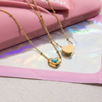 Collar Dije De Corazón Con Piedra Natural Azul | Dorado