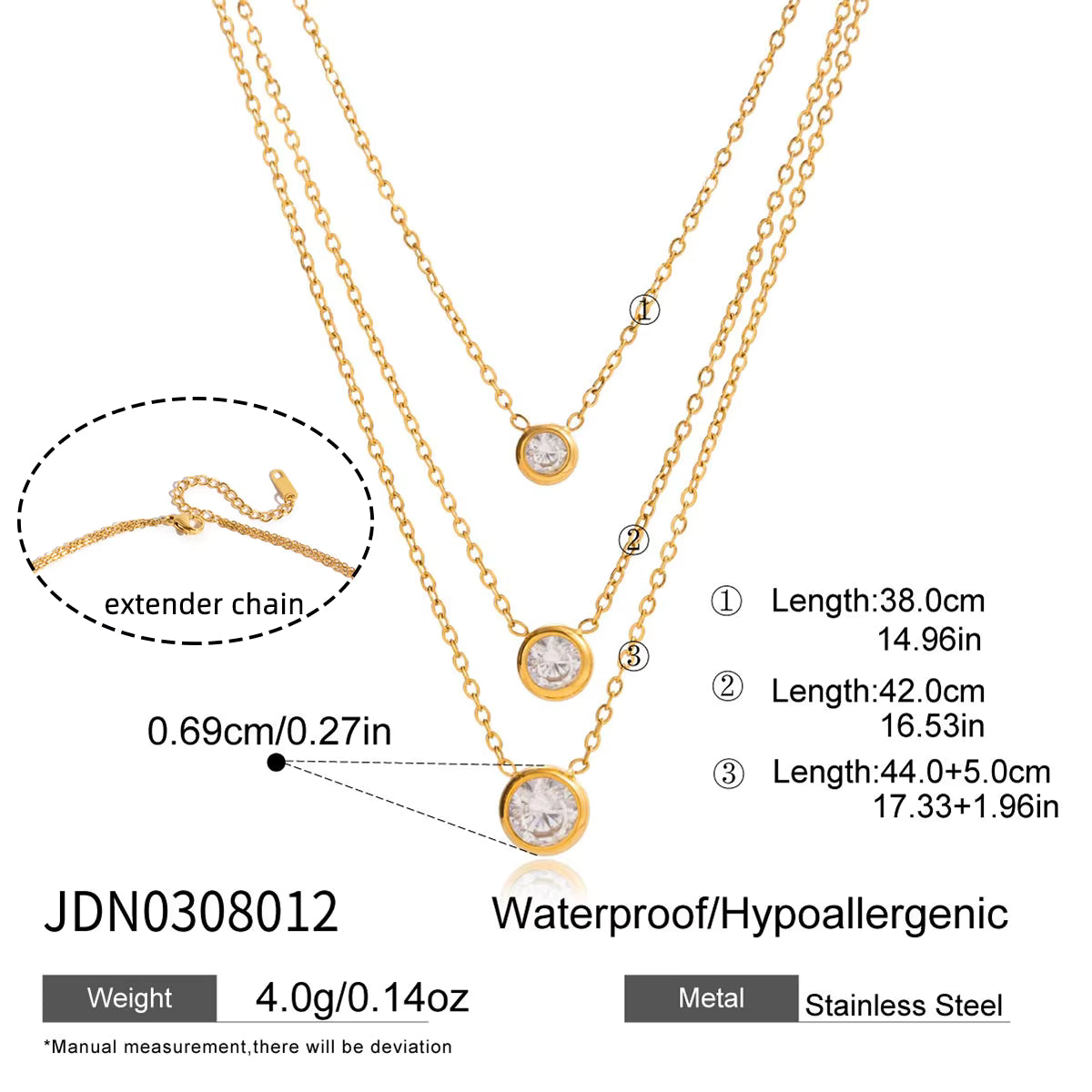 Collar Lujo Layering 3 Capas Dije Brillante | Dorado