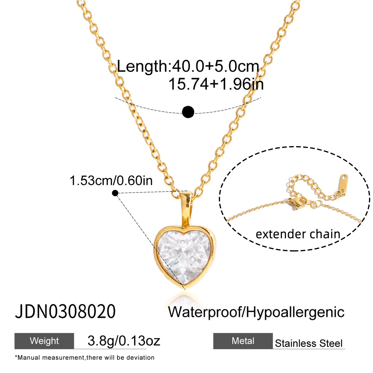Collar Fino Dije de Corazón Circonita - Dorado