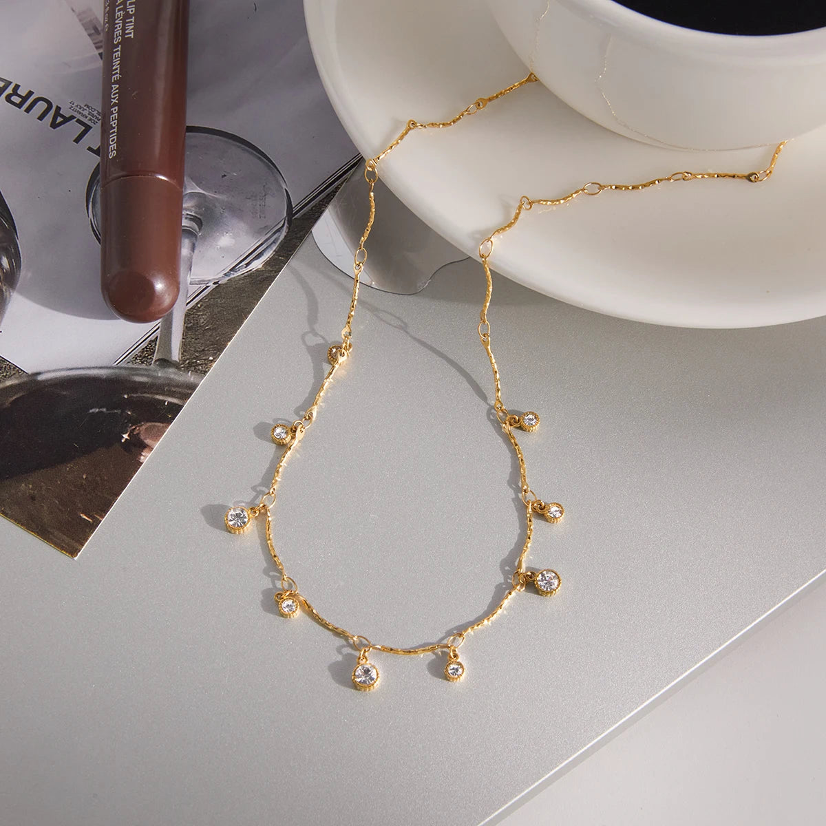 Collar Con Colgantes Mini Brillantes | Dorado