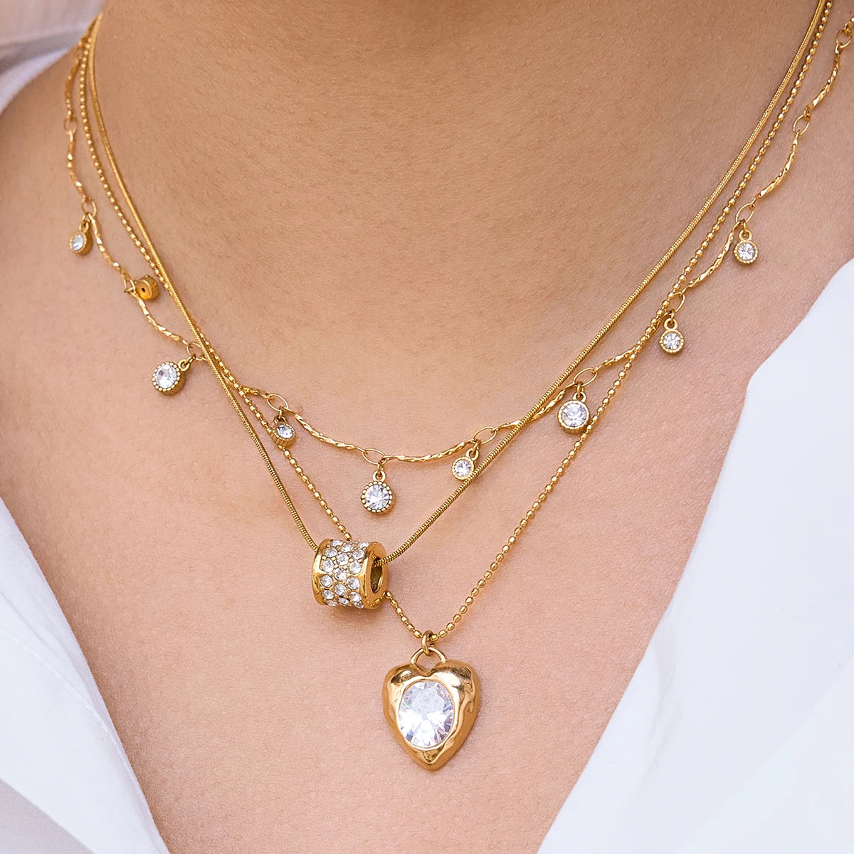 Collar Con Colgantes Mini Brillantes | Dorado