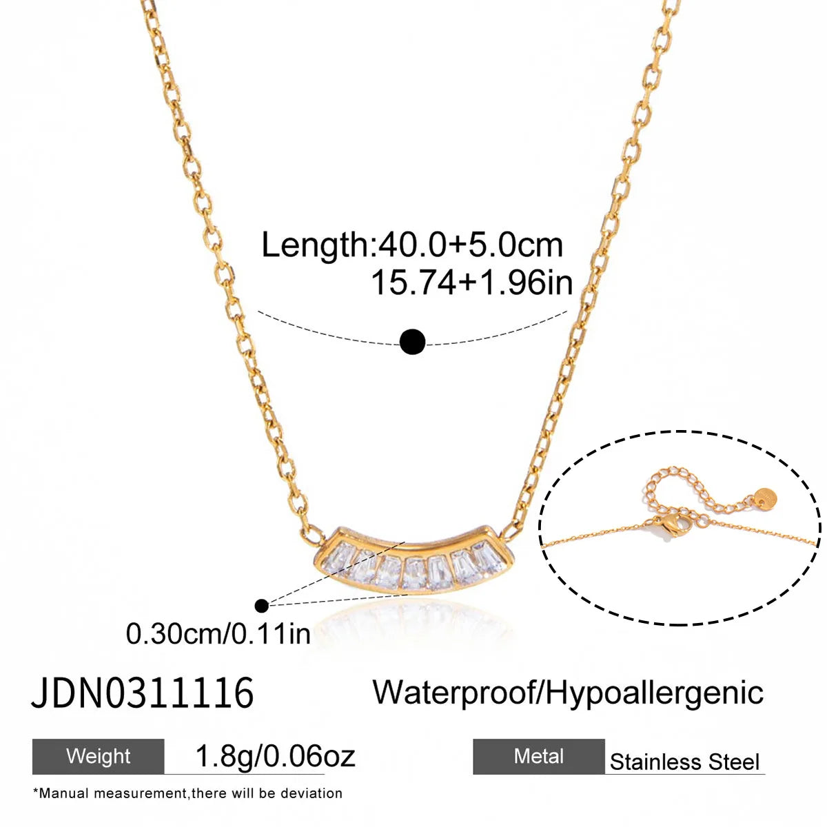 Collar Curvo Minimalista Con Circones Baguette | Dorado