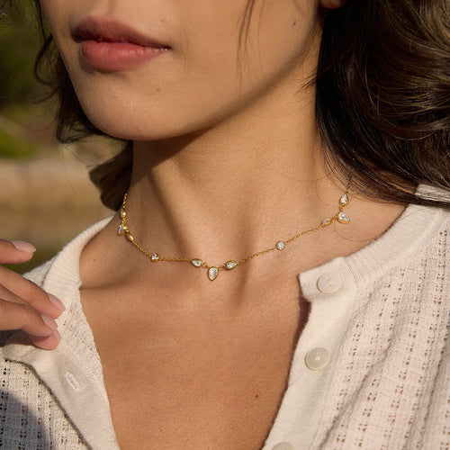 Collar Elegante Circonia Blanca Brillo Minimalista | Dorado