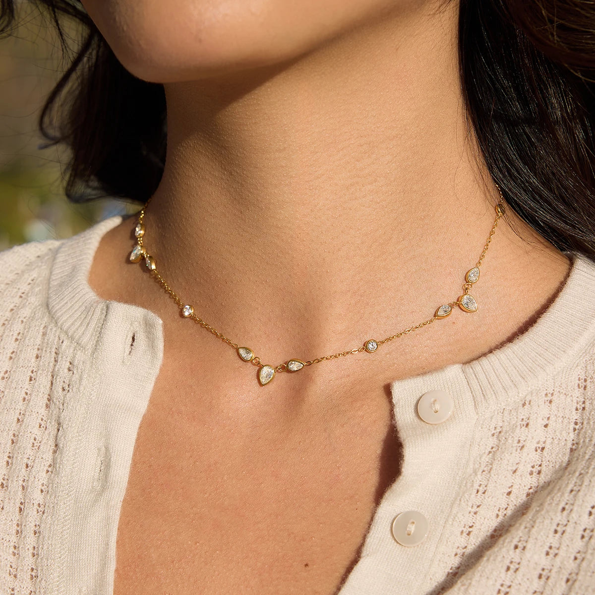 Collar Elegante Circonia Blanca Brillo Minimalista | Dorado