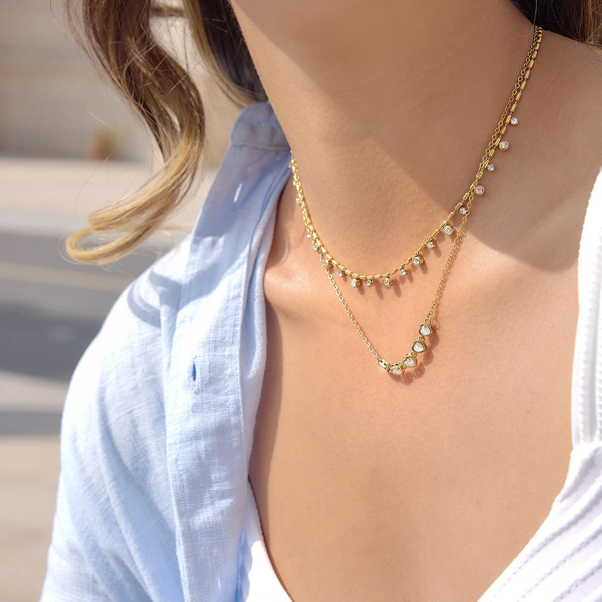 Collar Elegante Multidijes Brillantes | Dorado