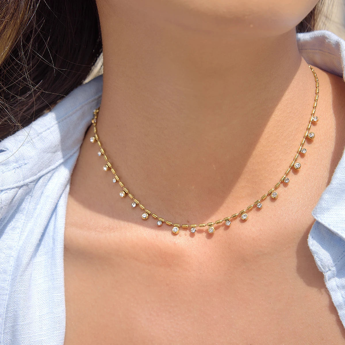 Collar Elegante Multidijes Brillantes | Dorado