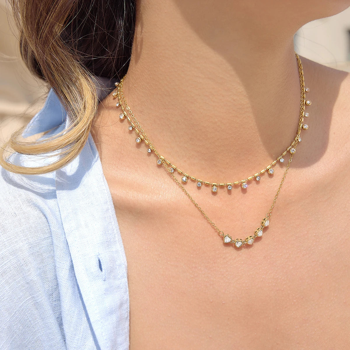Collar Elegante Multidijes Brillantes | Dorado