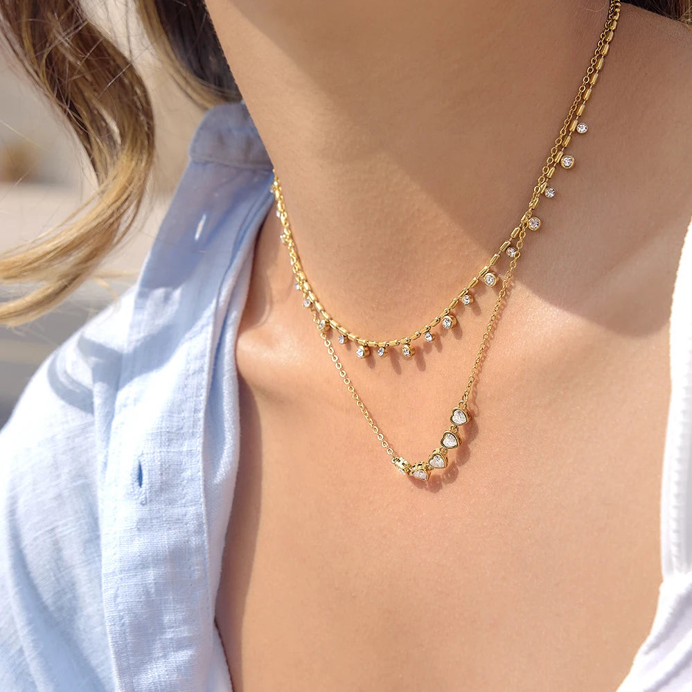 Collar Elegante Multidijes Brillantes | Dorado