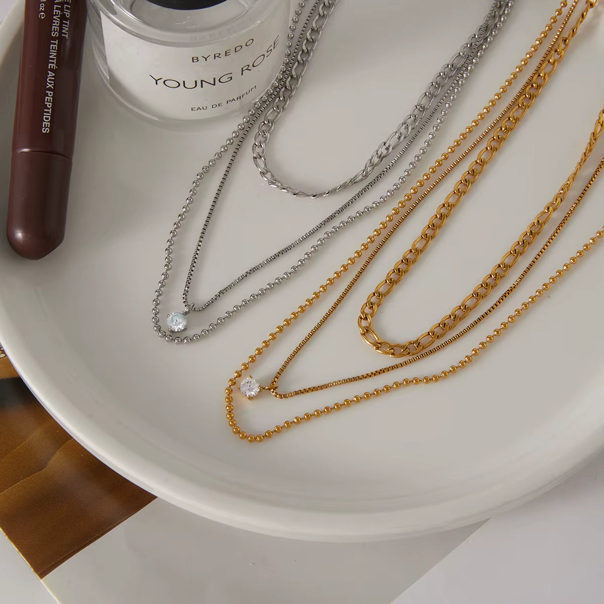 Collares Layering 3 en 1 Elegante - Dorado Plateado