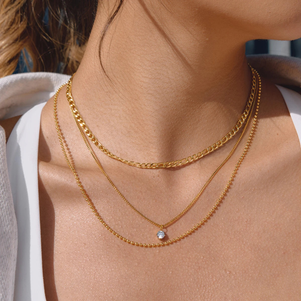 Collares Layering 3 en 1 Elegante - Dorado Plateado