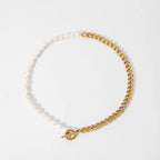 Collar Cadena Mitad Perla  | Dorado