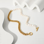 Collar Cadena Mitad Perla  | Dorado