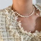 Collar Cadena Mitad Perla  | Dorado