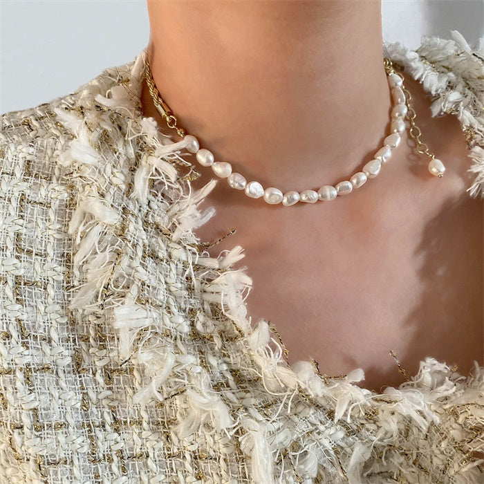 Collar Cadena Mitad Perla  | Dorado