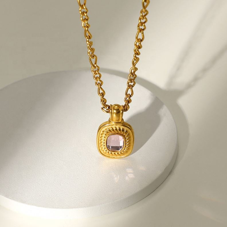 Collar Dije Brillante Rosa | Dorado