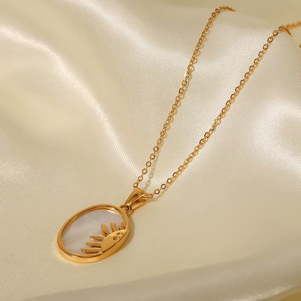 Collar Oval Nacarado Reversible Medio Sol | Dorado