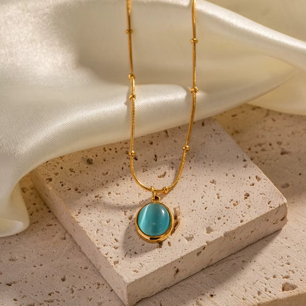 Collar Cadena Puntos con Dije Nacarado Azul | Dorado