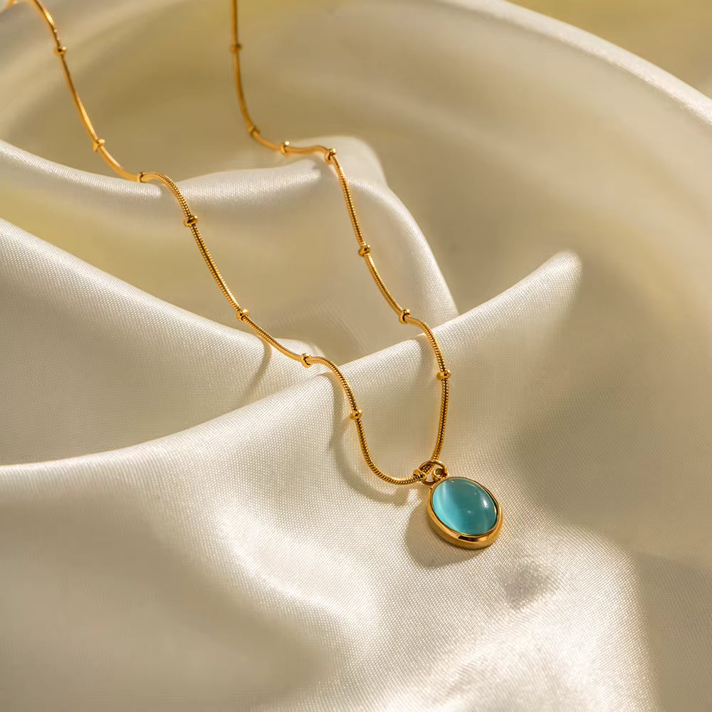 Collar Cadena Puntos con Dije Nacarado Azul | Dorado
